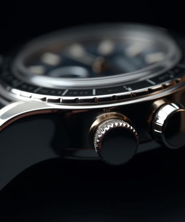 Macro shot of watch crown and bezel